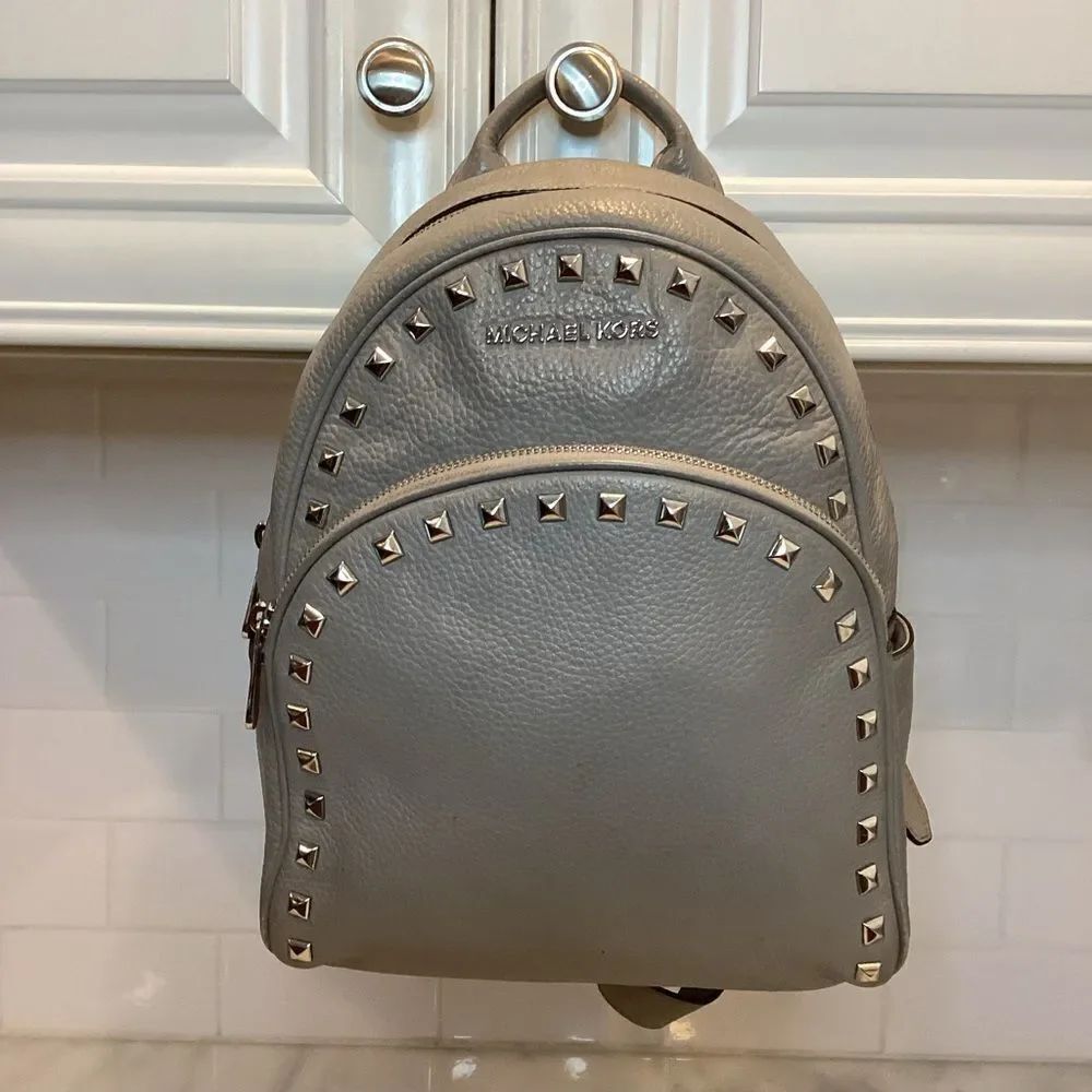 Michael Kors Backpack Leather Abbey Pearl Pebbled Studded Back Pack Bag Travel
